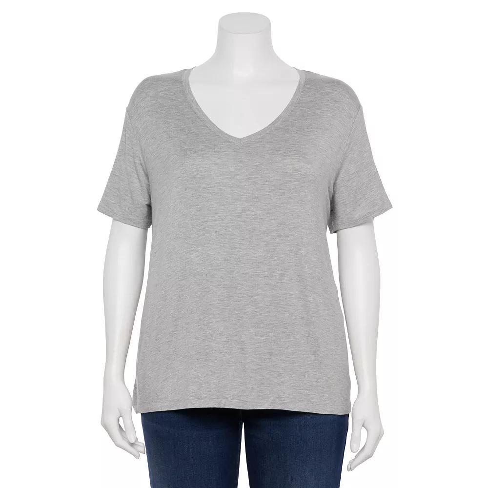 Plus Size Nine West Essential Soft Spun Short Sleeve V-Neck Tee, Women's, Size: 1XL, Gray Fox Grey Product Image