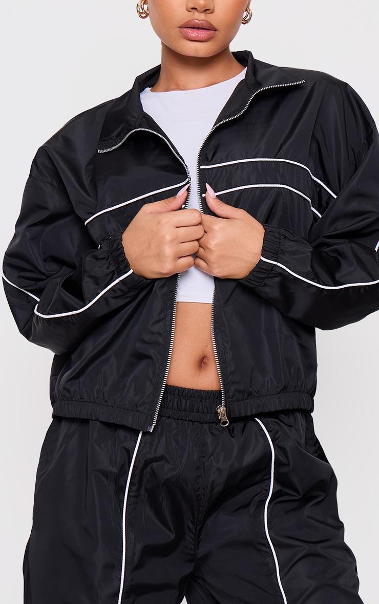 Petite Black Contrast Piping Shell Track Jacket Product Image