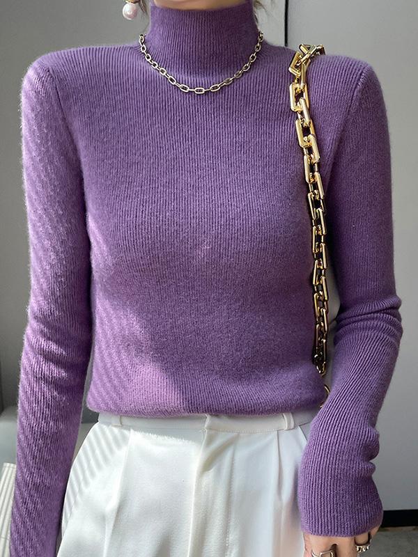 Casual Skinny Long Sleeves Solid Color Half Turtleneck Sweater Tops Product Image