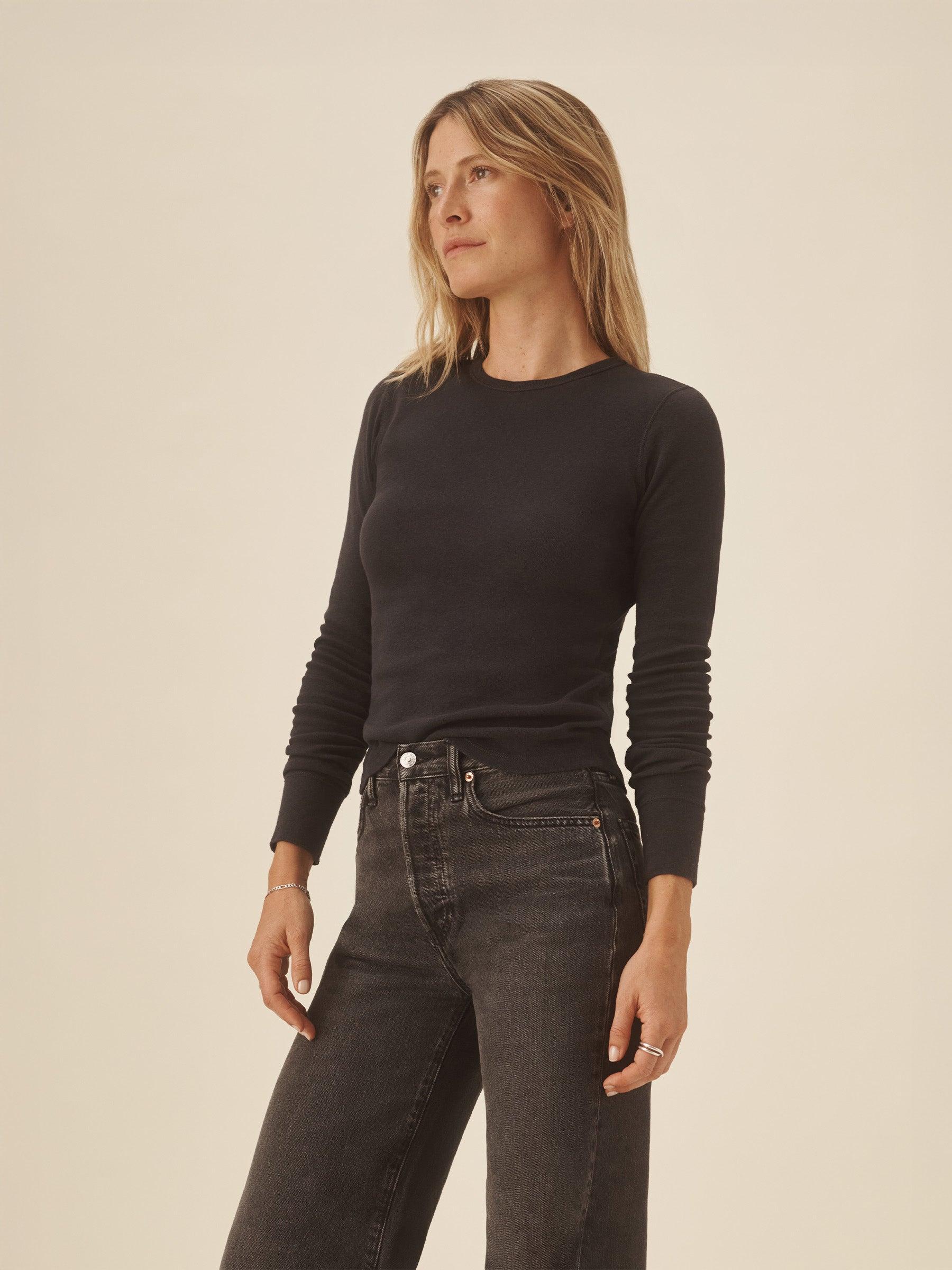 Soft Black Heirloom Rib L/S Crew Product Image