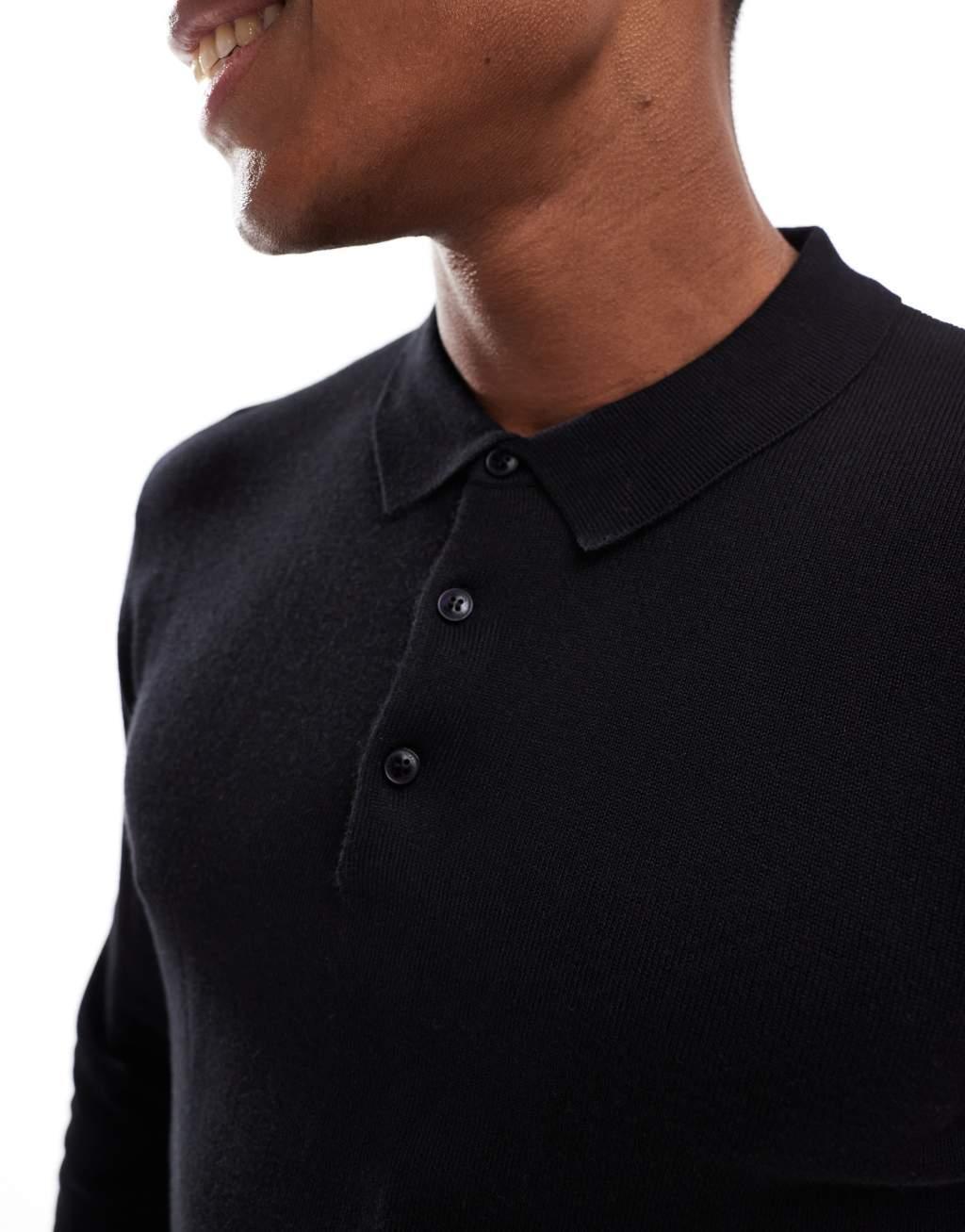 French Connection soft touch polo sweater in black Product Image