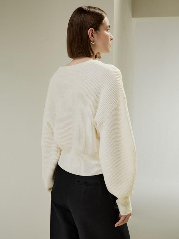 Round Neck Drop-Shoulder Merino Wool Sweater Product Image