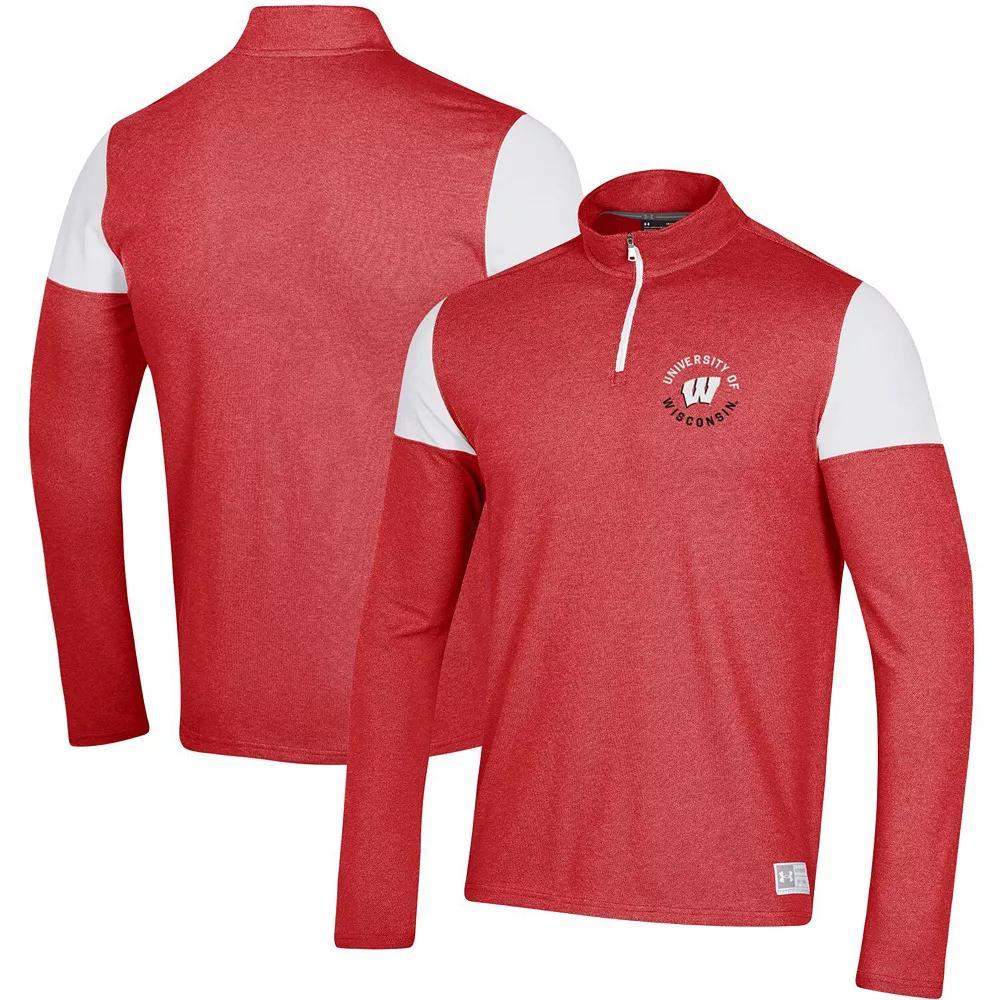 Men's Under Armour Red Wisconsin Badgers Gameday Tri-Blend Quarter-Zip Jacket,  Product Image
