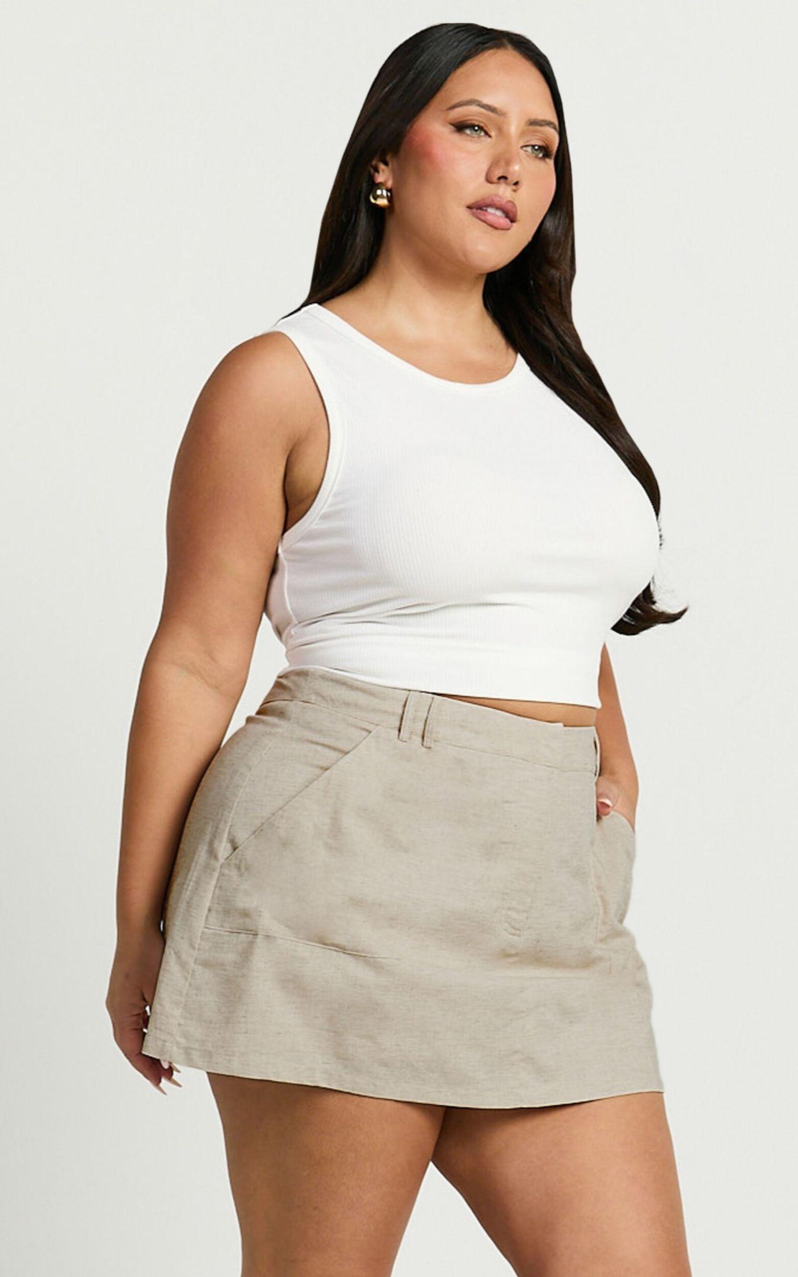 Dream Linen Blend Skort - High Waisted A Line Skort in Natural Product Image