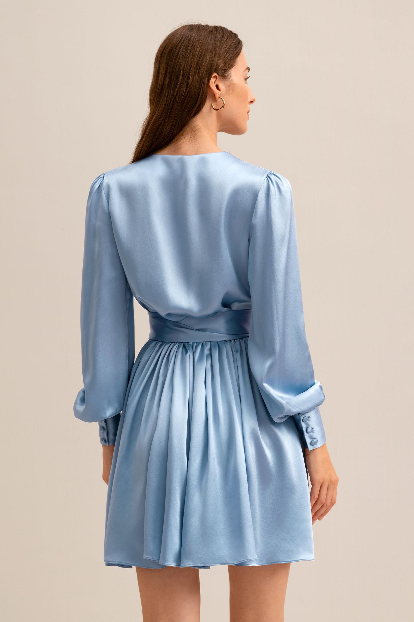 LILYSILK Long Sleeve Silk Dress for Women Navy Blue Pure Silk Glossy Puff Sleeves Skin-Friendly and Breathable S Product Image