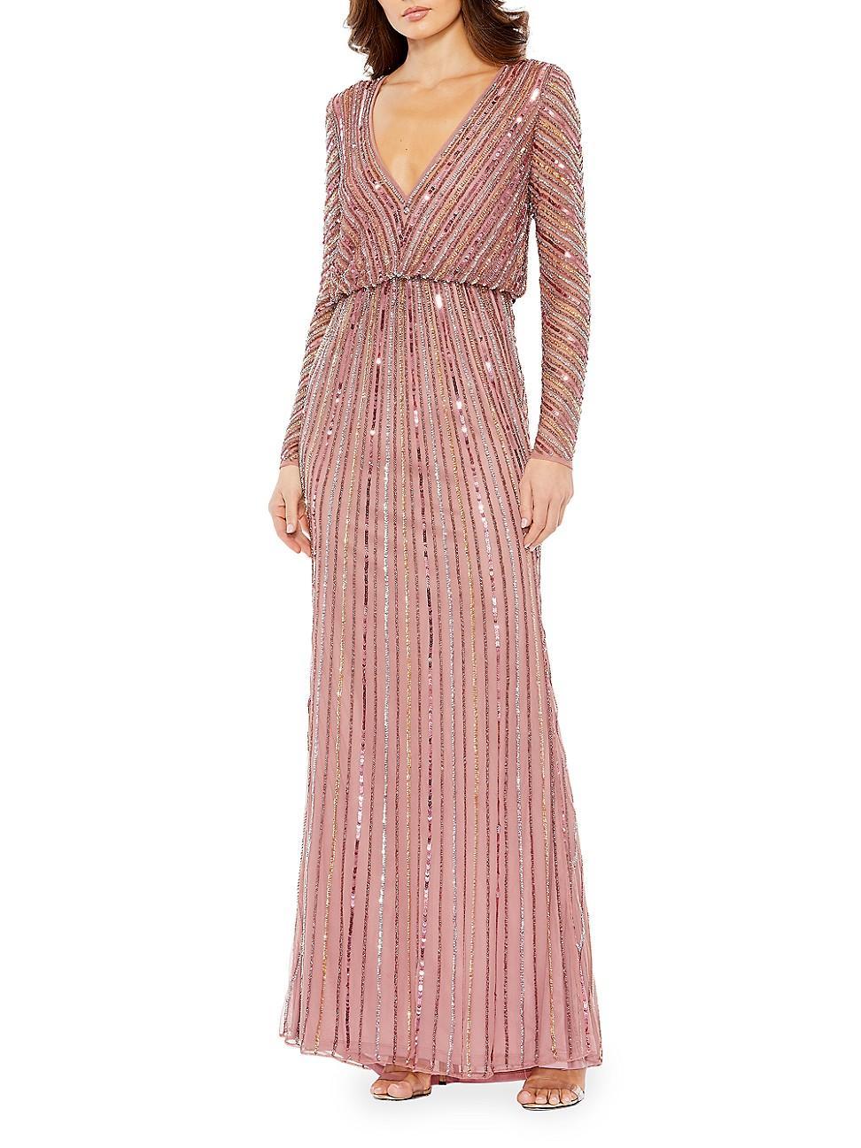 Womens Sequined Long-Sleeve Column Gown Product Image