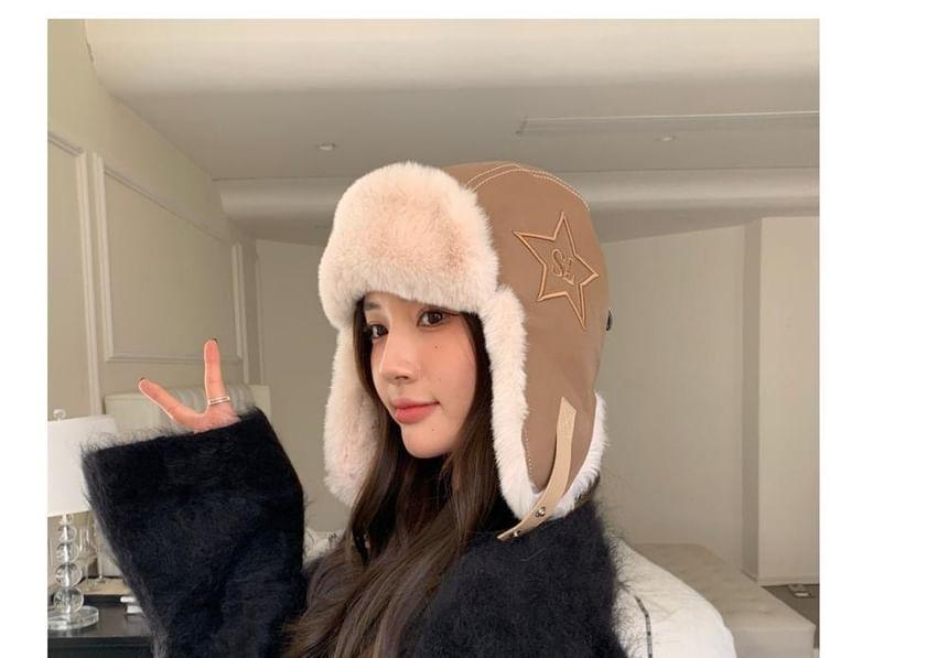 Star Embroidered Faux Fur Trapper Hat Product Image