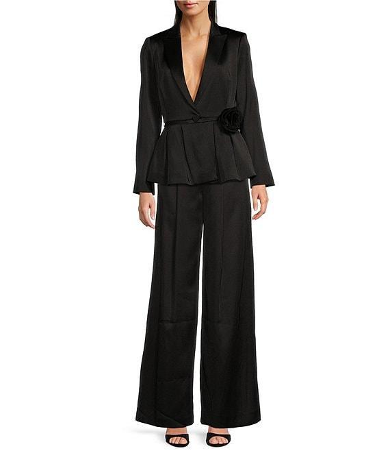 Muse by Marchesa Spruce Satin High Rise Pleated Point Straight Tuxedo Coordinating Pants Product Image