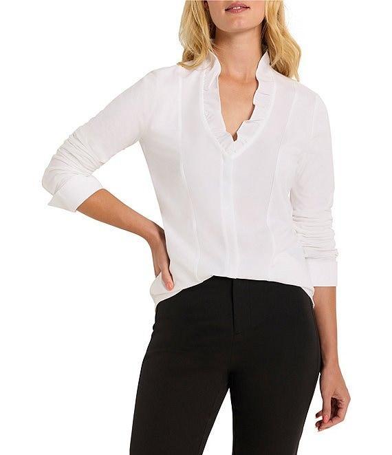 NIC + ZOE Ruffled Around V-Neck Long Sleeve Shirt Product Image