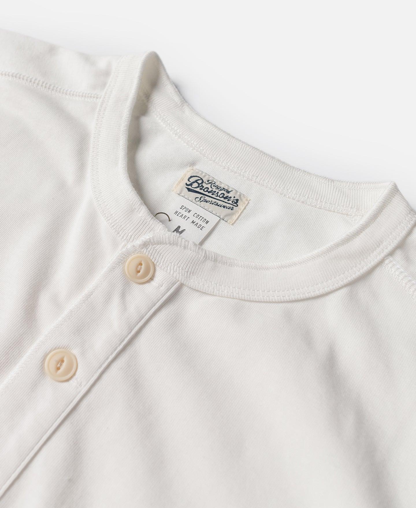 10.6 oz Cotton Short Sleeve Henley T-Shirt - White Product Image