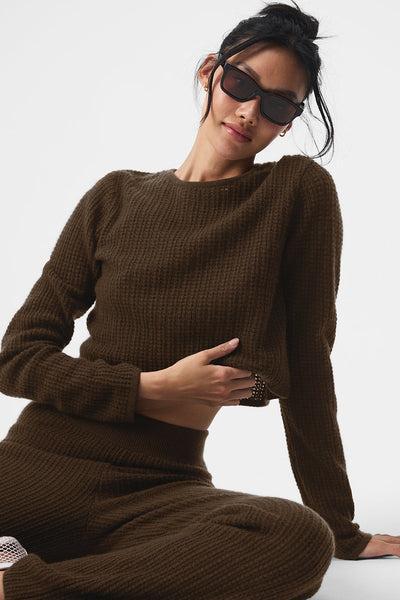 Cashmere Plush Waffle Cropped Long Sleeve - Espresso Product Image