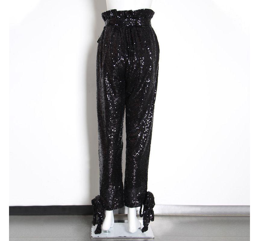 High Rise Tie-Rise Sequined Baggy Pants Product Image