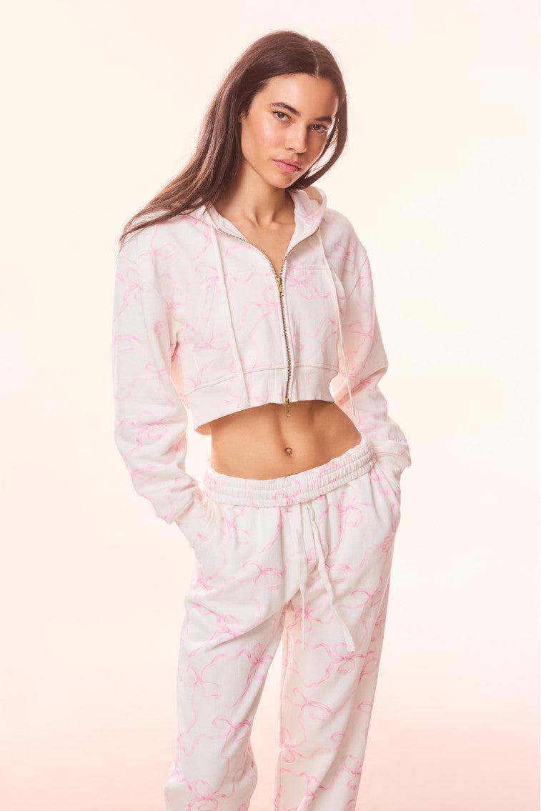 Pierra Cotton Cropped Bow Hoodie Product Image