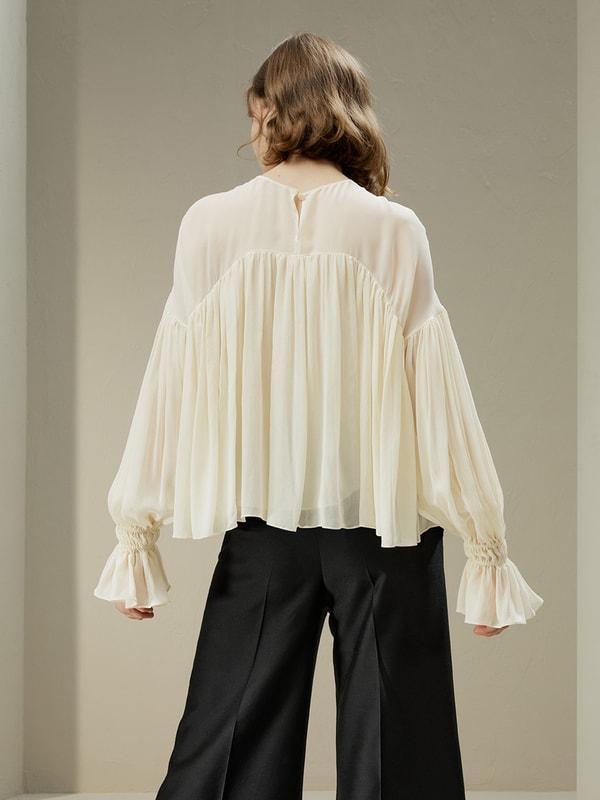 Sheer-shoulder Ruffle Shirt Product Image
