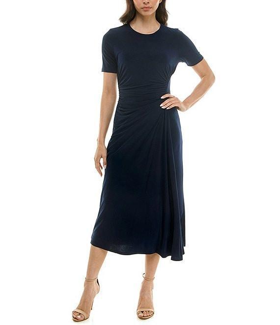 Moda Tara Short Sleeve Stretch Knit Crew Neck Midi Sheath Dress Product Image