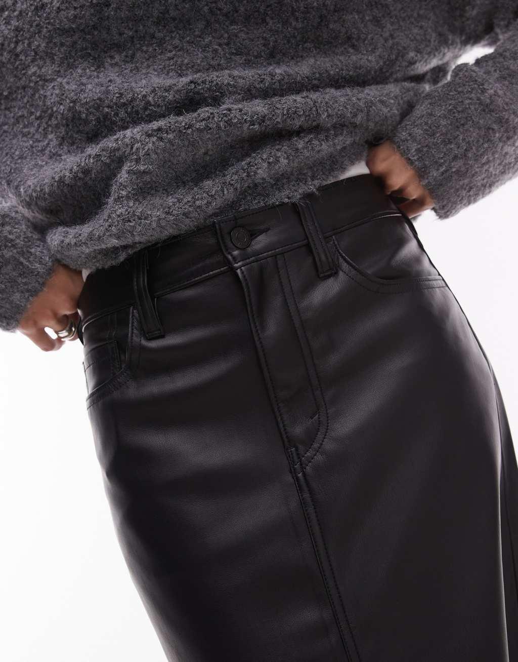 Levi's ankle column faux leather skirt in black Product Image