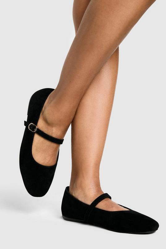 Wide Fit Faux Suede Mary Jane Ballet Flats  Product Image