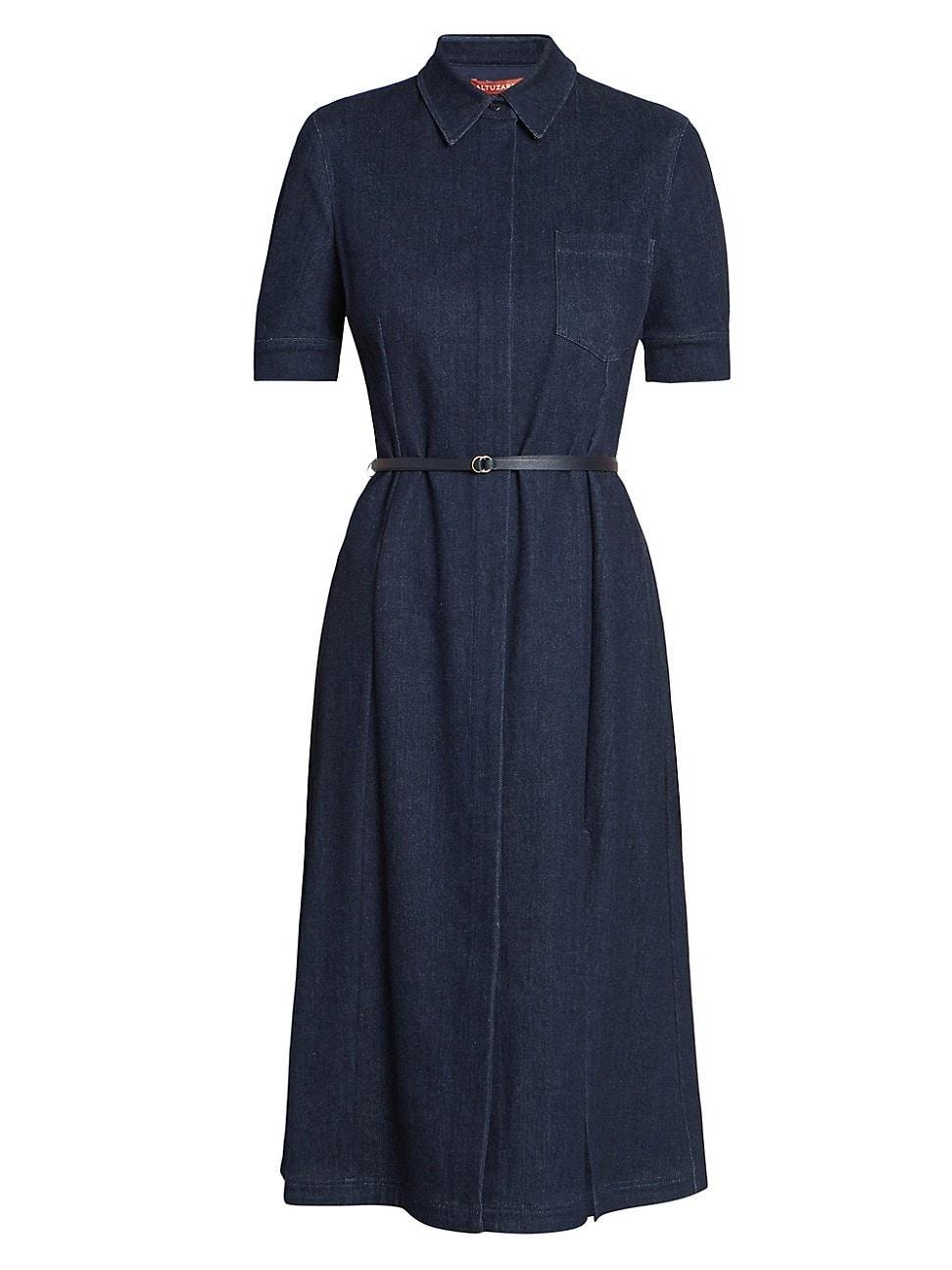 Kieran Denim Leather Belted Midi Dress Product Image