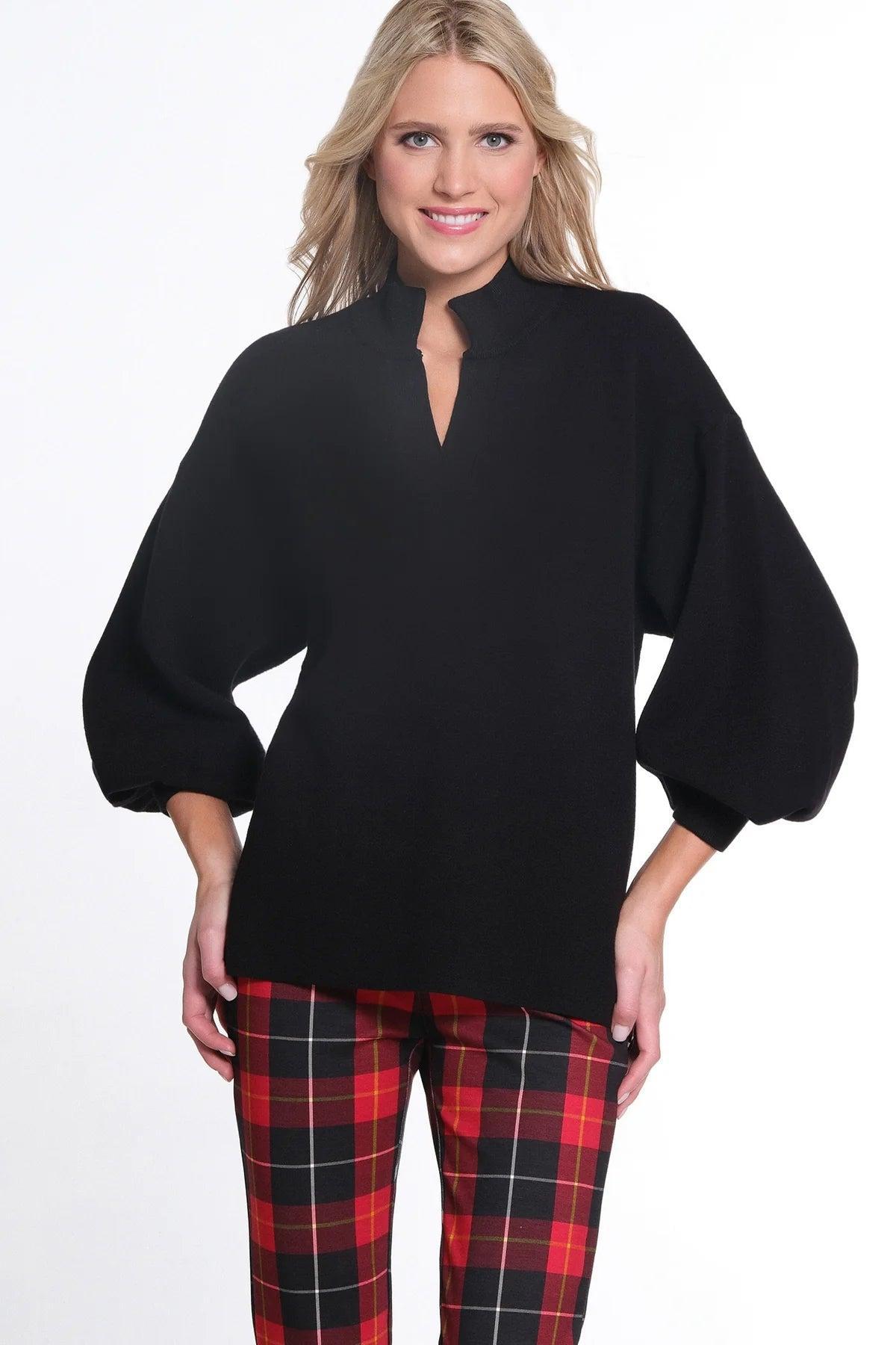 Cuffed 3/4 Sleeve Drop Shoulder Mock Neck Sweater Top Product Image