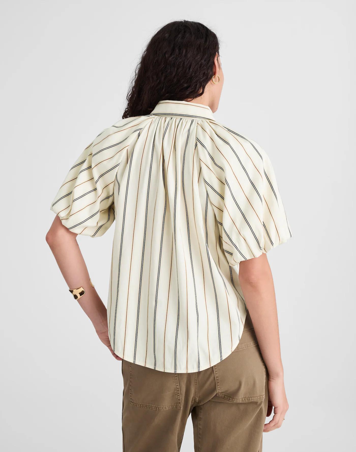 Shirred Bubble-Sleeve Button-Up Shirt in Poplin Product Image
