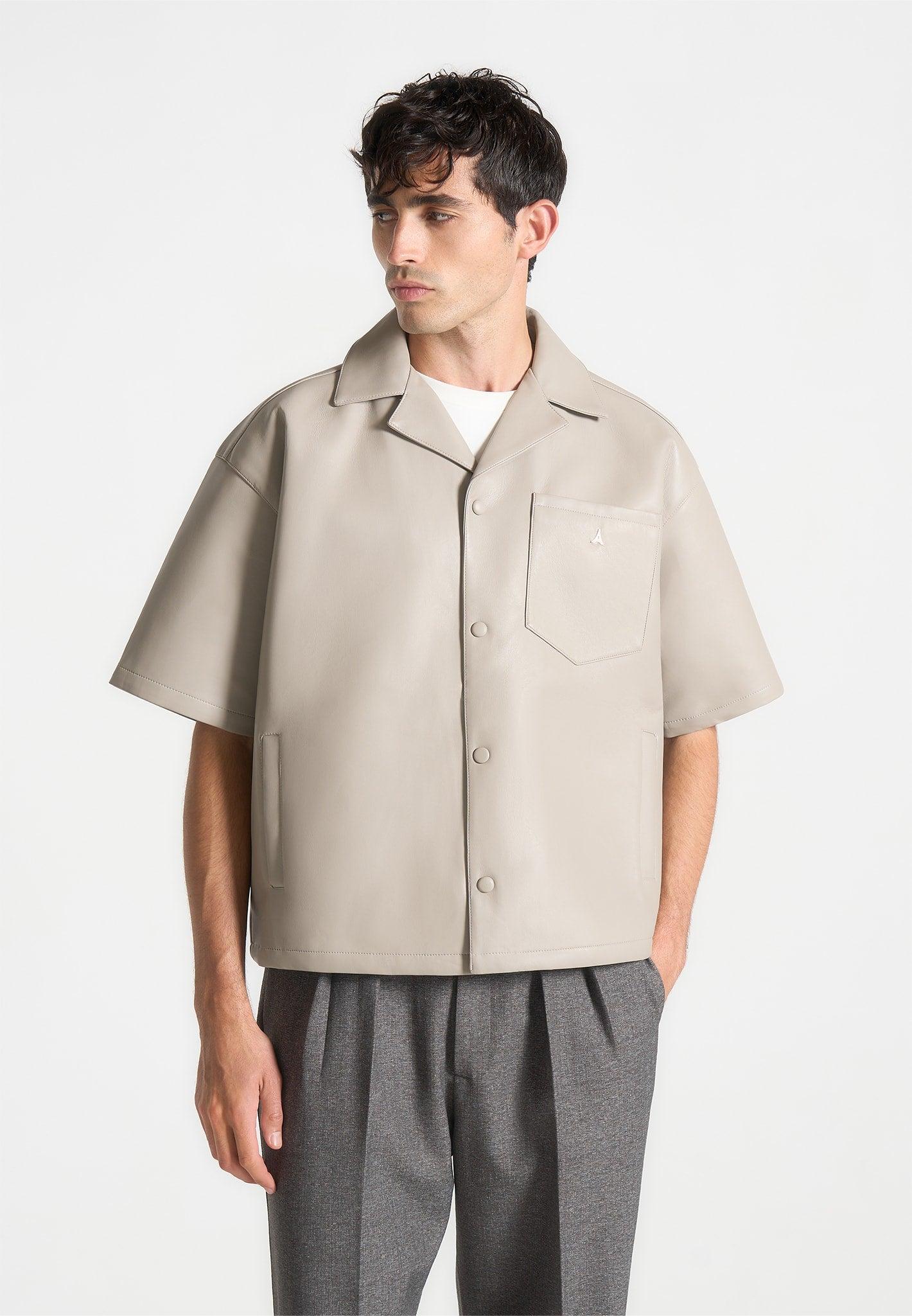 Boxy Leather Revere Shirt - Stone Male Product Image