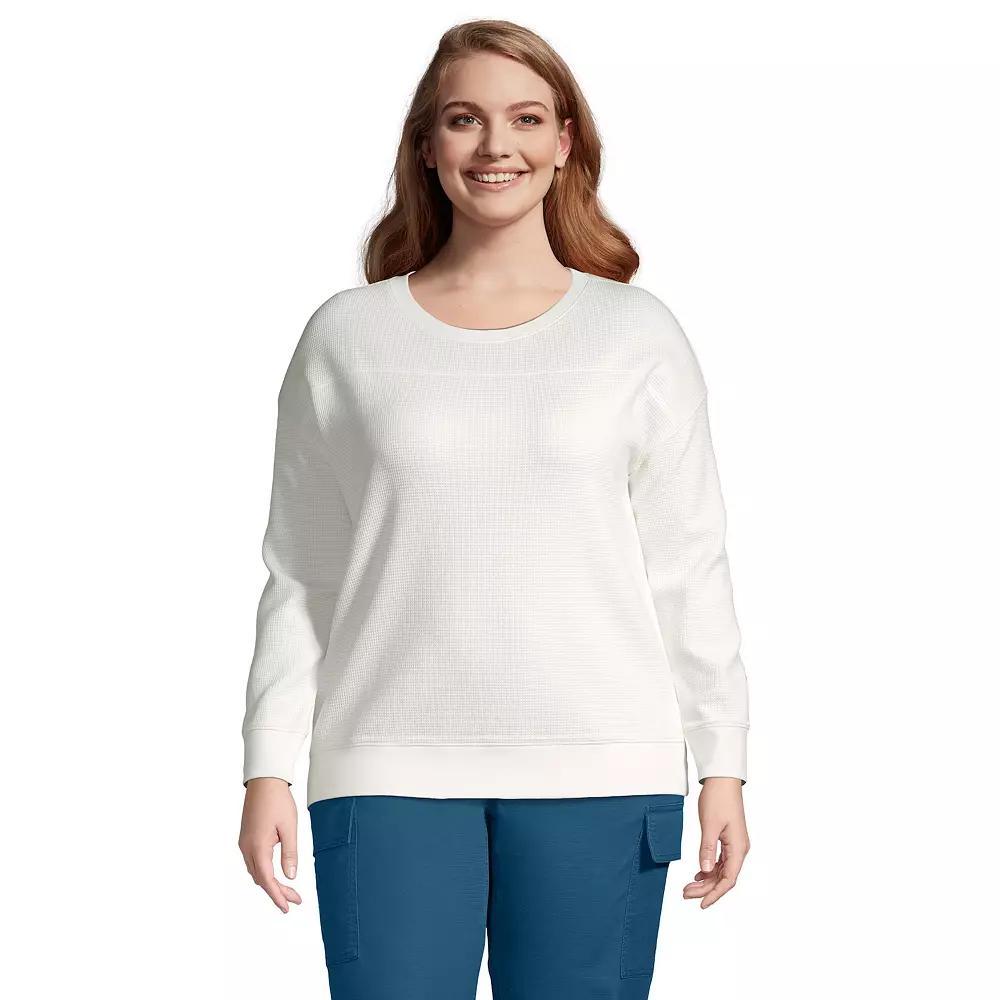Plus Size Lands' End Long Sleeve Waffle Crewneck Top, Women's, Size: 2XL, Ivory Product Image