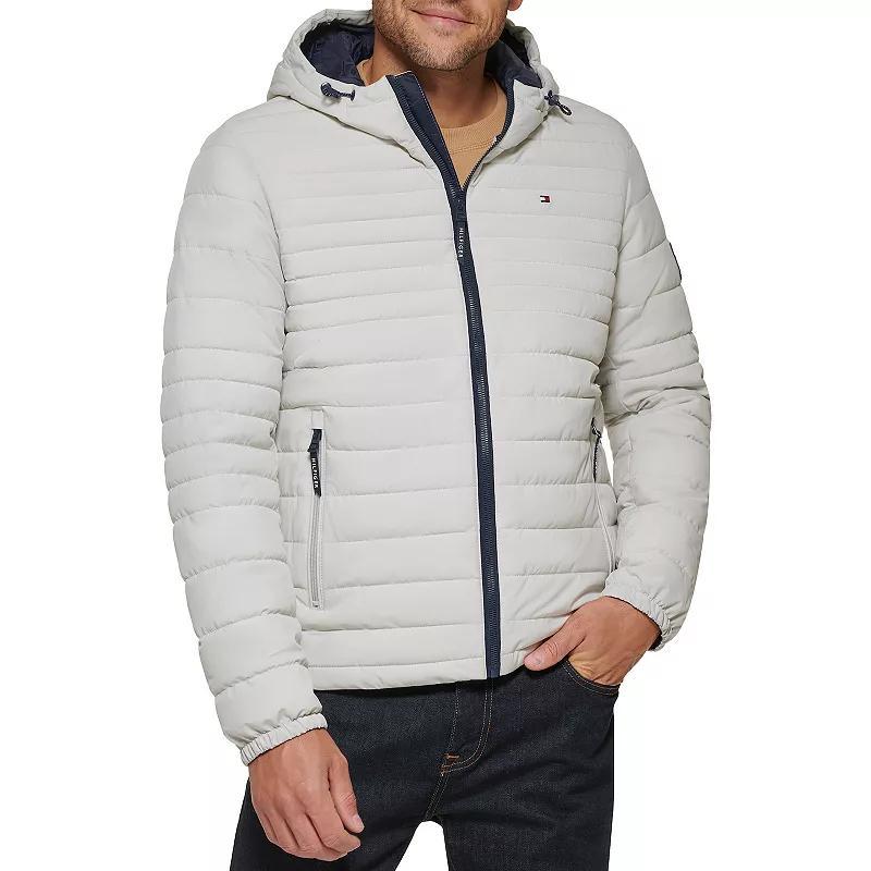 Men's Tommy Hilfiger Hooded Puffer Jacket, Size: XXL, Beige White Camoflauge Product Image