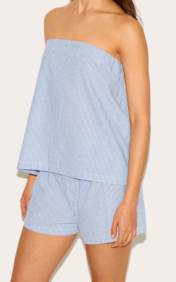 Blue Pinstripe Elasticated Bandeau Top Product Image