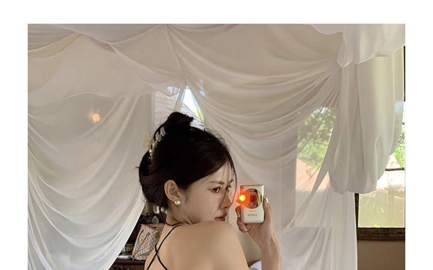 Halter Plain Open Back Padded Crop Cami Top Product Image