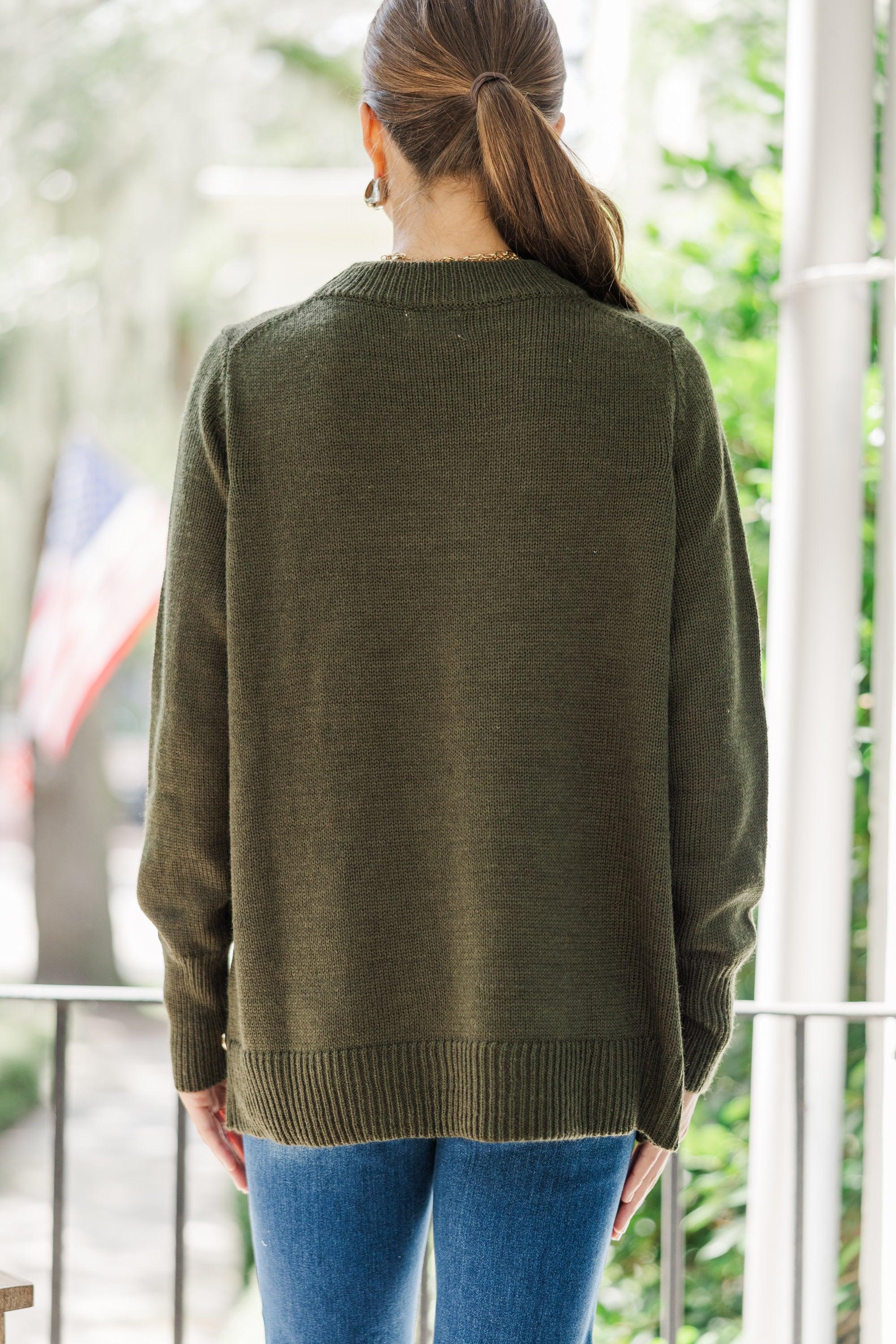 The Slouchy Olive Green Side Button Sweater Female Product Image