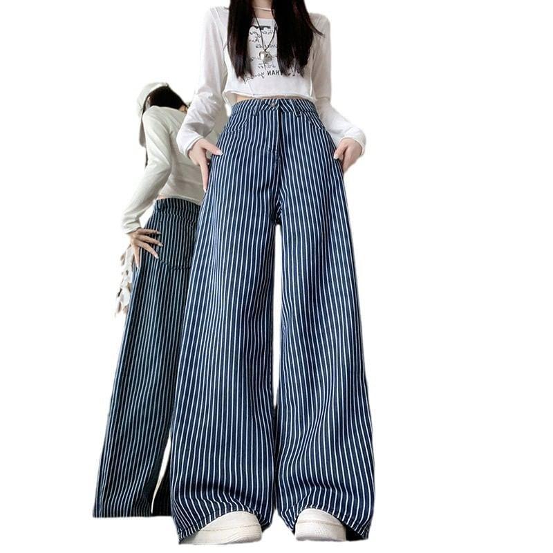 High Waist Striped Wide Leg Jeans Product Image