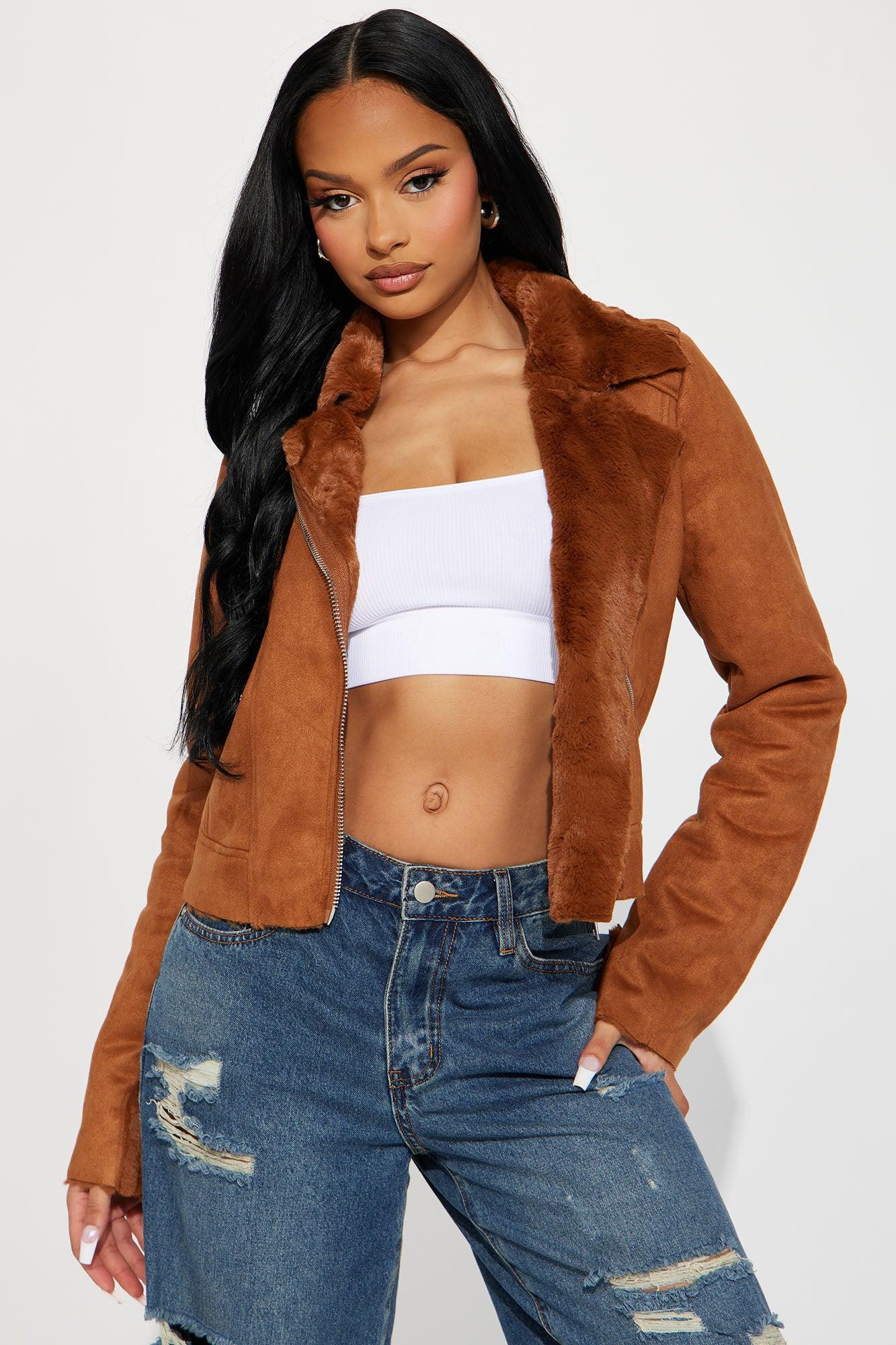 Keeping Up With Me Faux Fur Moto - Camel Product Image