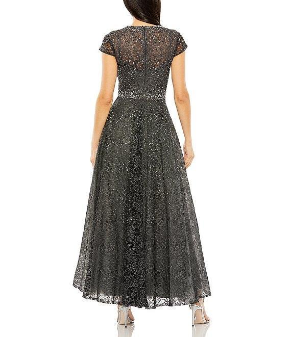 Mac Duggal Crew Neck Cap Sleeve Embellished A-Line Dress Product Image