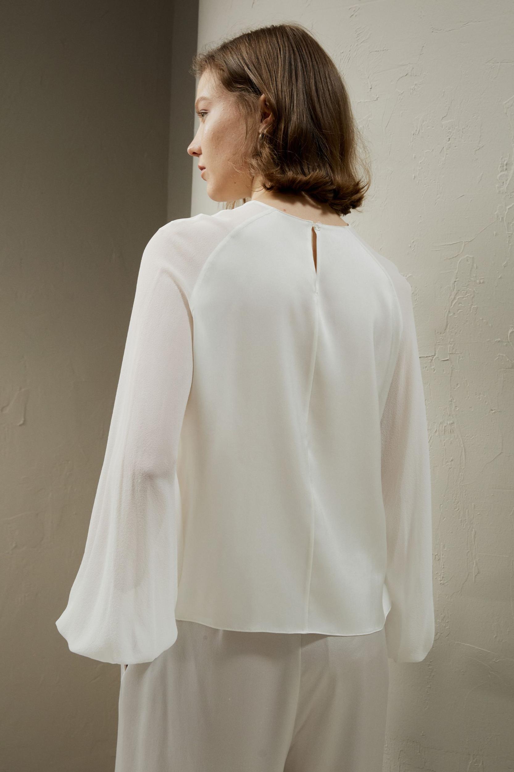 LILYSILK Women Silk Tops White Light and Soft Long Balloon Sleeves 100% Grade 6A Mulberry Silk Light and Soft XL Product Image