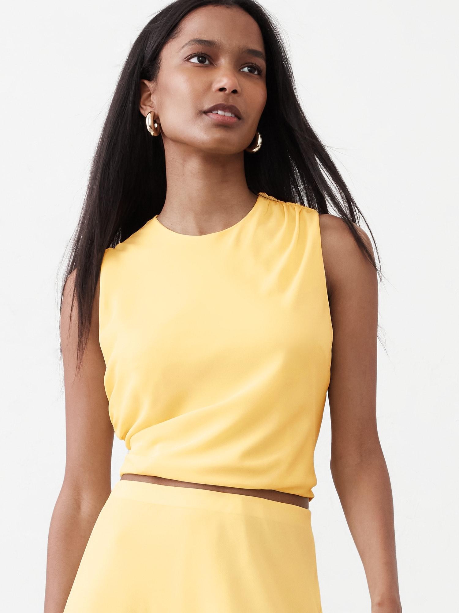 High-Neck Shirred Cropped Top Product Image