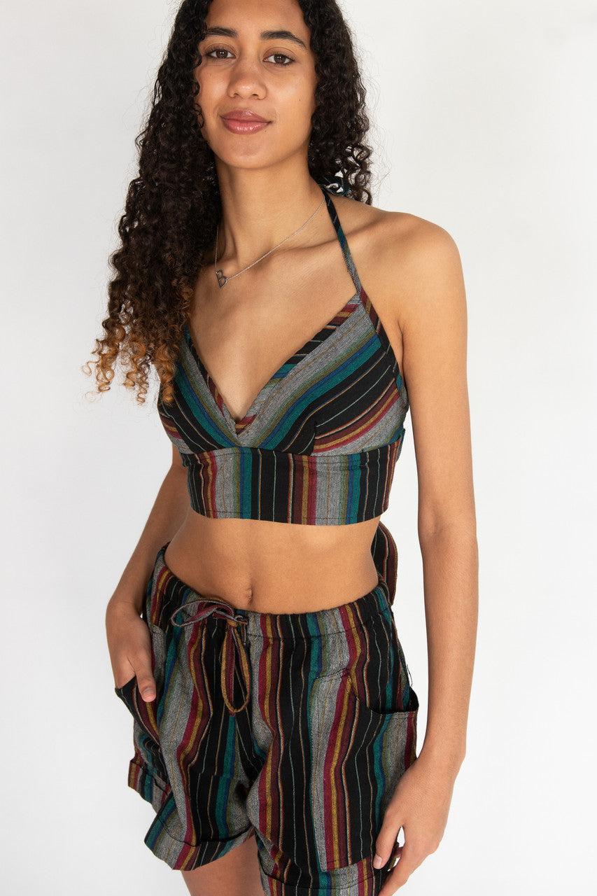 Striped Tie Back Halter  Crop Top Product Image