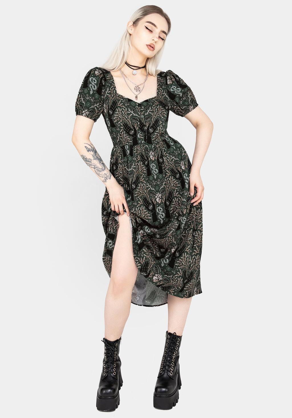 Hemlock Button Front Midi Dress - Green Product Image