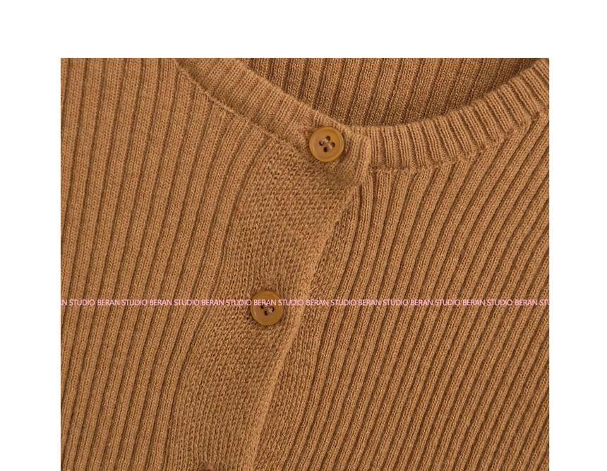 Round Neck Plain Ribbed Cardigan Product Image