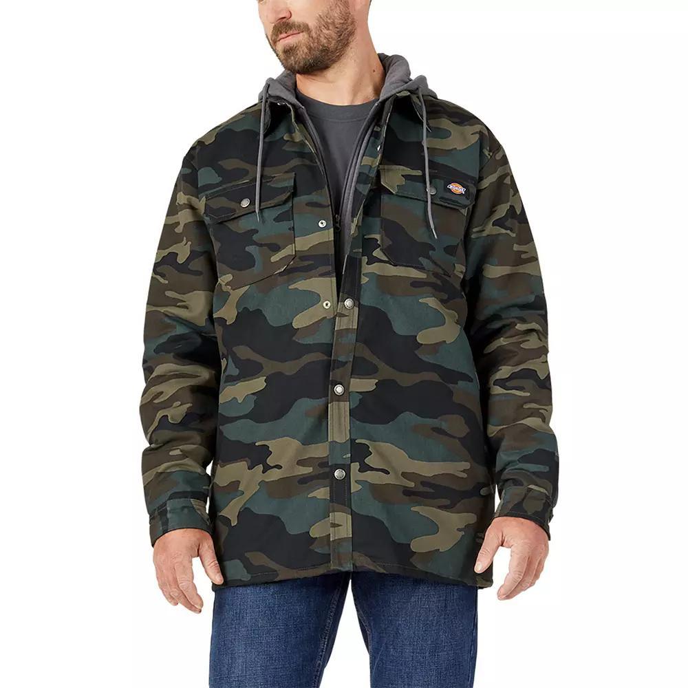 Men's Dickies Hydroshield Fleece Hooded Duck Shirt Jacket, Size: XL, Hunter Green Camo Product Image