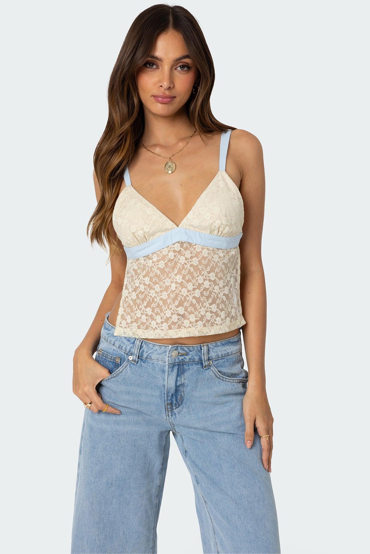 Sheer Lace Open Back Tank Top Product Image