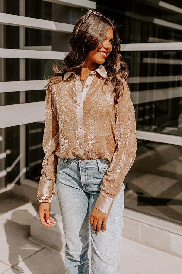 Rooftop Soiree Velvet Burnout Top In Iced Latte Product Image