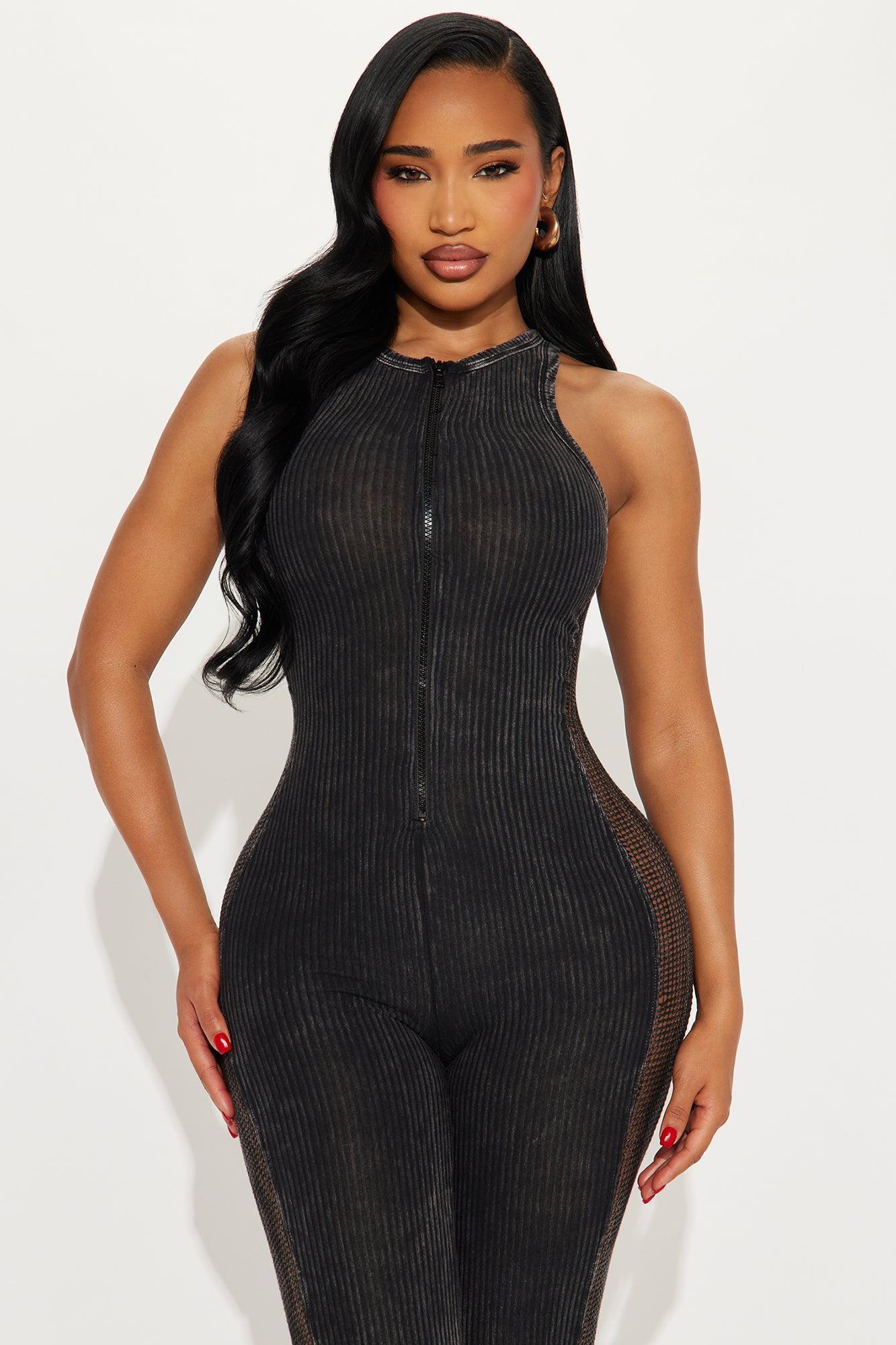 Sienna Washed Ribbed Jumpsuit - Black Product Image