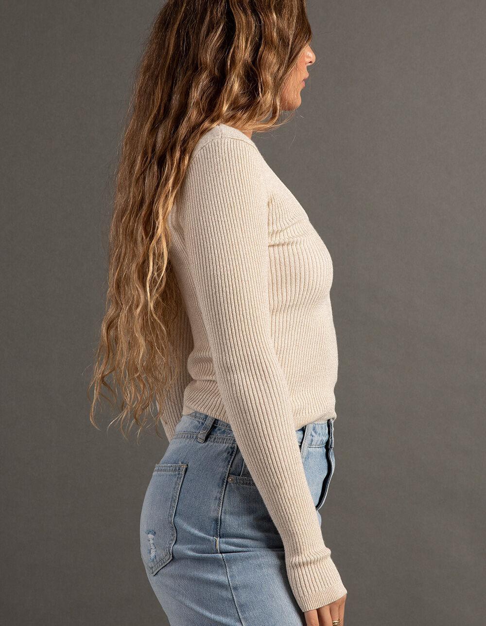 RSQ Womens Sparkle Rib Scoop Neck Womens Sweater - CREAM Product Image