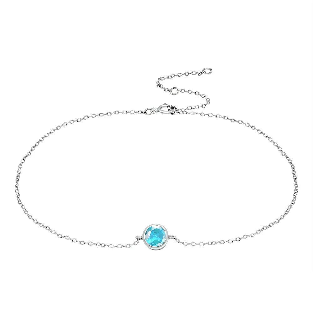 Aleure Precioso Sterling Silver Gemstone Bezel Set Station Anklet, Women's, Size: 9", Blue Product Image