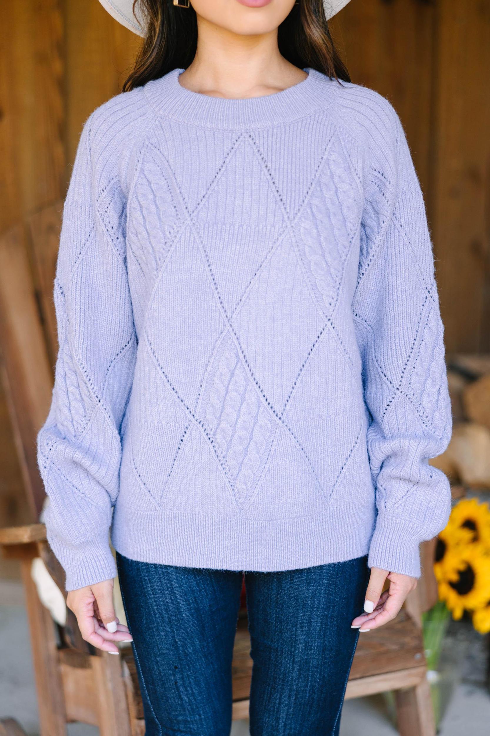 Need You Now Lavender Purple Diamond Knit Sweater Female Product Image