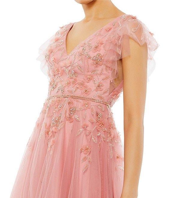 Mac Duggal Embellished Cap Flutter Sleeve V-Neck Ballgown Product Image
