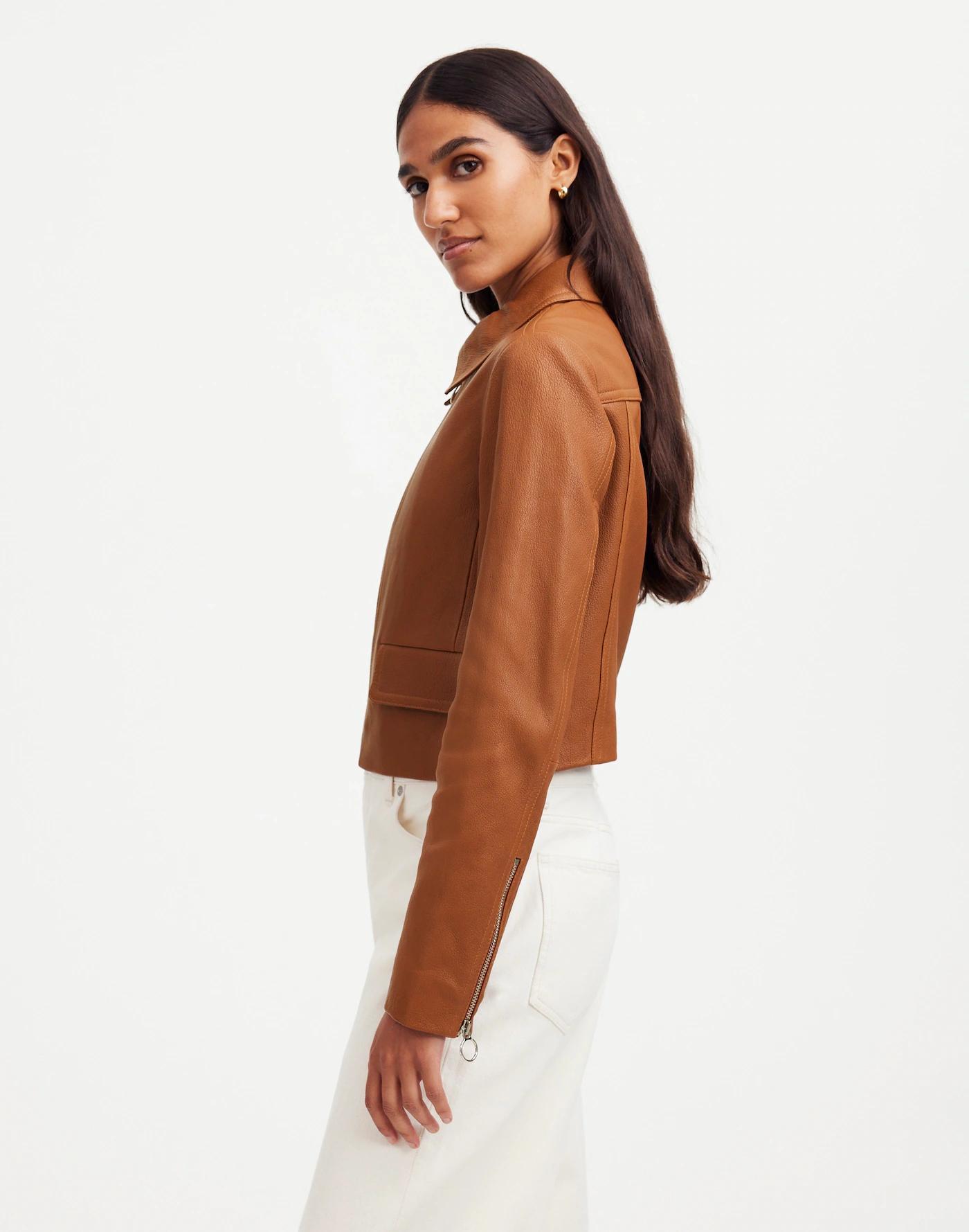 Shrunken Zip-Front Jacket in Leather Product Image