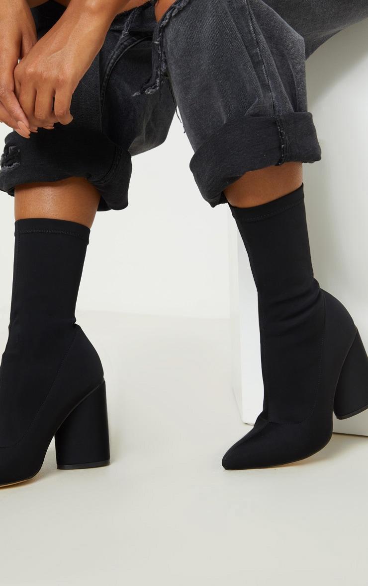 Black Chunky Block Heel Sock Boot Product Image