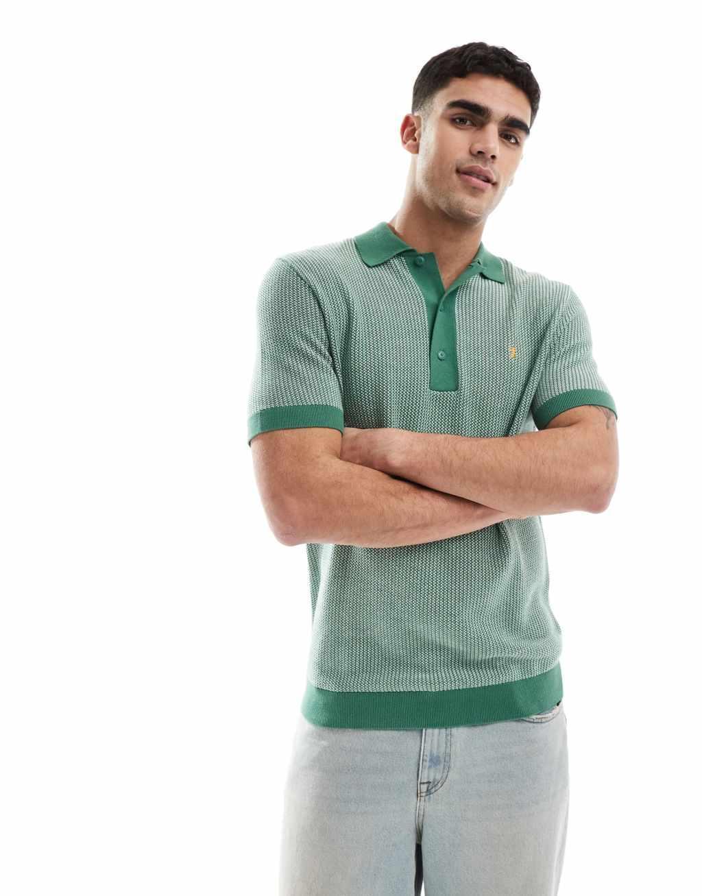 Farah Sandford knit polo in green Product Image