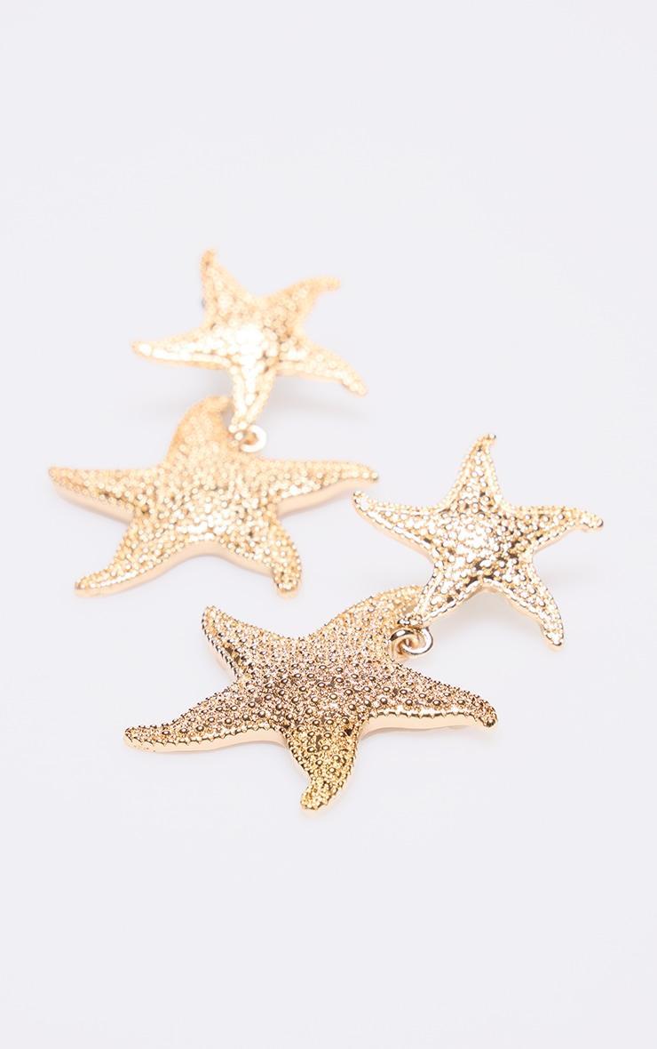 Gold Starfish Detail Drop Stud Earrings Product Image